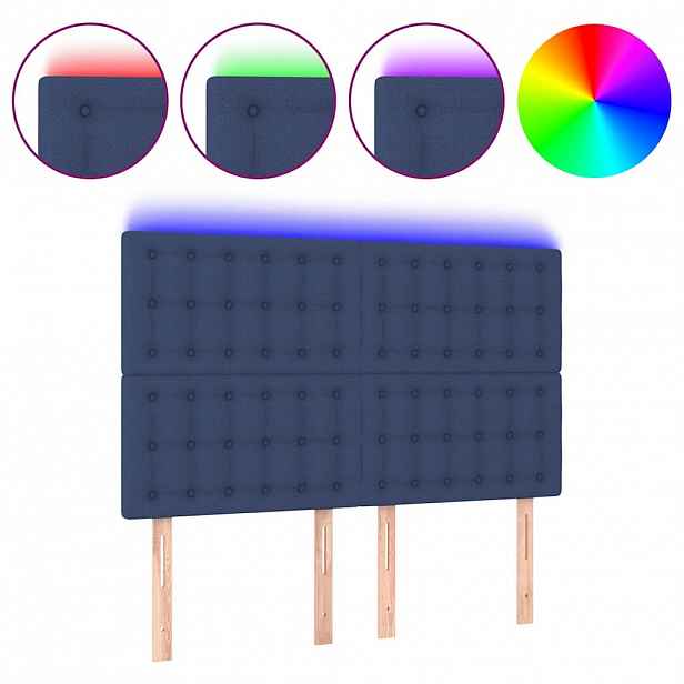 vidaXL Čelo postele s LED modré 144x5x118/128 cm textil
