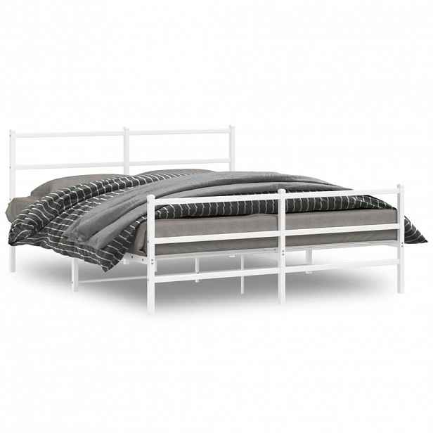 vidaXL Kovový rám postele s hlavovým a nožním čelem bílý 150 x 200 cm