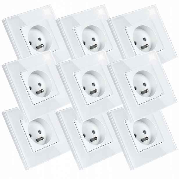 9 x Skleněná Jednotlivá Elektrická Zásuvka Kontakt S Uzemněním Bílá