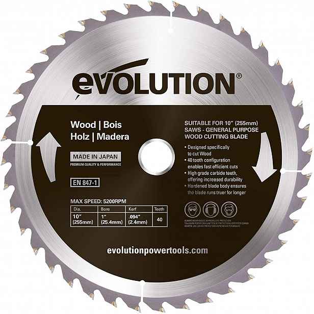 Kotouč na dřevo Evolution 255mm 40 zubů Tct Japan