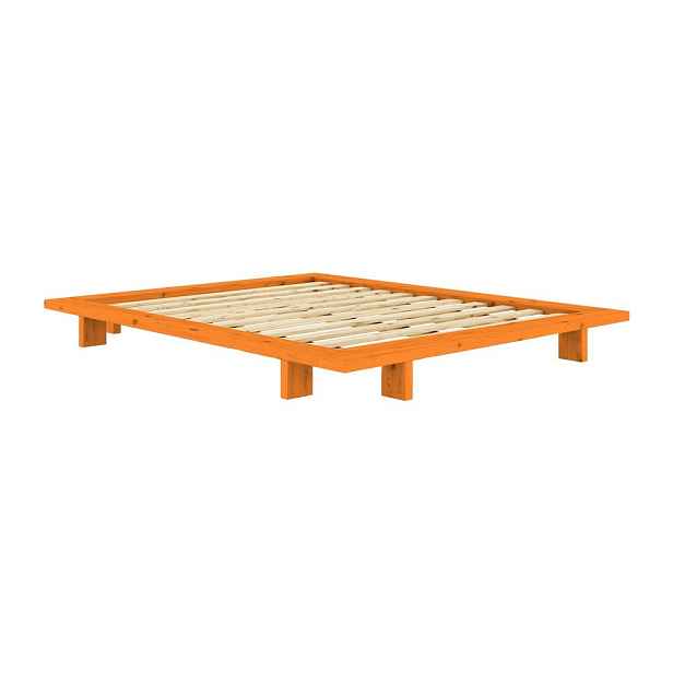 Oranžová dvoulůžková postel z borovicového dřeva bez čela s roštem 140x200 cm Japan – Karup Design