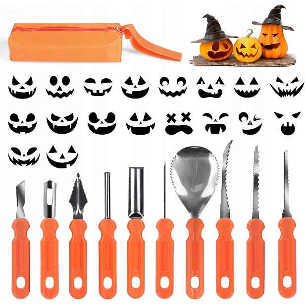 Sada Nástrojů Na Vyřezávání Dýní 10 Ks Nerezová Ocel Šablony Taška Halloween