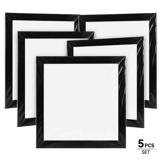 TEMU Pět magnetických fotorámečků o rozměrech 30 x 30 cm, vhodné pro zavěšení na stěny, ledničky atd., pro reklamní dekoraci. Není nutné vrtání.