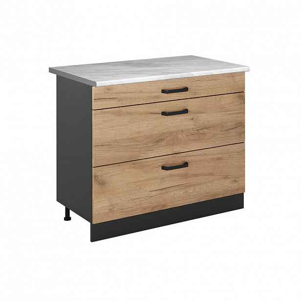 Vicco SPODNÍ SKŘÍŇKA KUCHYŇSKÉ LINKY R-Line, Zlatý mocný dub/Antracit, 100 cm pracovná doska Mramor