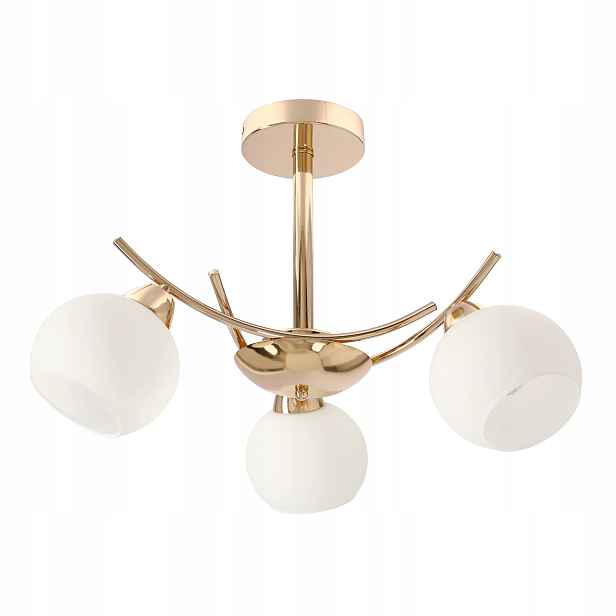 Závěsná lampa Amos Stropní Zlatá 3x40W E27 Stínidla Bílá Mléčná Kuličková
