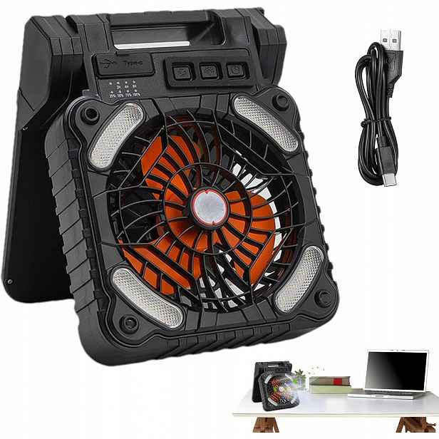 Solární Ventilátor Svítilna Turistický Větrák Kempingová Powerbanka 6000 mAh