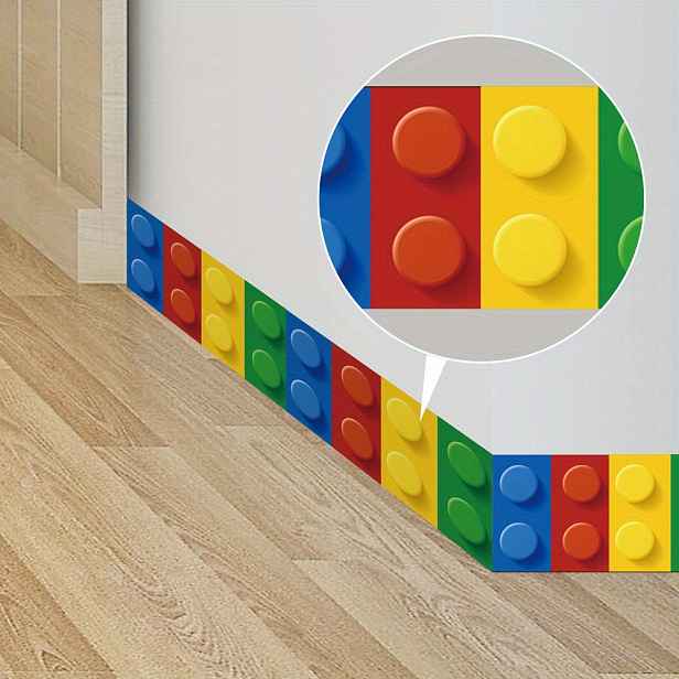 TEMU Samolepící Stěnová Dekorace z 2D Plochých Stavebních Bloků 1ks, 3.94x78.74in - Odstranitelný & Opětovně Použitelný DIY Domácí Dekor, Voděodolný