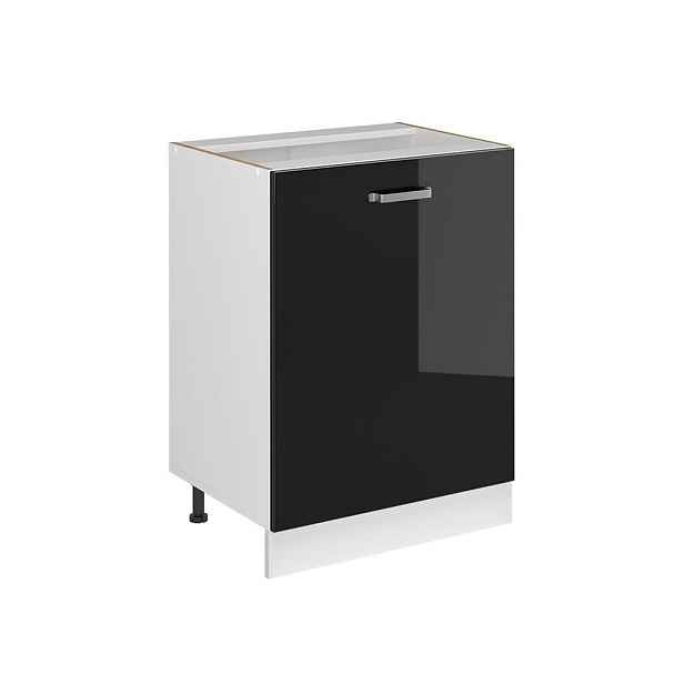 Vicco SPODNÍ SKŘÍŇKA KUCHYŇSKÉ LINKY R-Line, Černý vysoký lesk/Bílá, 60 cm s 1 dveřmi bez pracovní desky