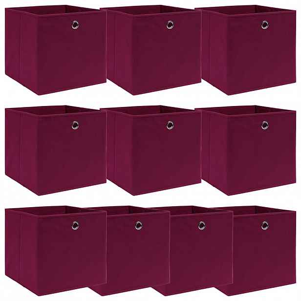 vidaXL Úložné boxy 10 ks tmavě červené 32 x 32 x 32 cm textil