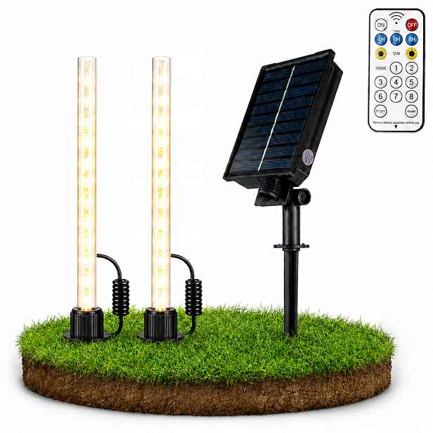 2x Solární Zahradní Lampa Zapichovací pozemní 3000K ovladač