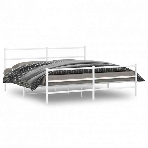 vidaXL Kovový rám postele s hlavovým a nožním čelem bílý 183 x 213 cm