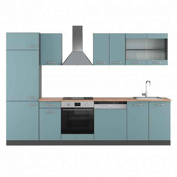 Vicco KUCHYŇSKÝ KOUT R-Line Modrošedá/antracitová 300 cm , PD Dub