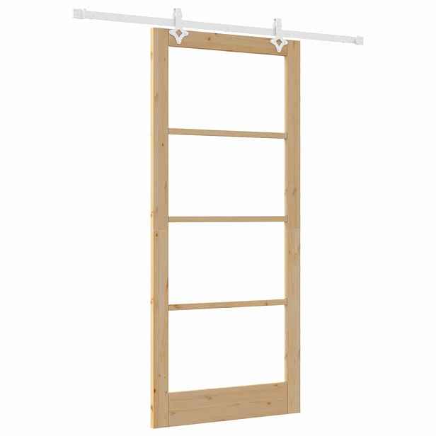 vidaXL Posuvné dveře 93 x 211 cm Masivní borové dřevo a sklo Přírodní