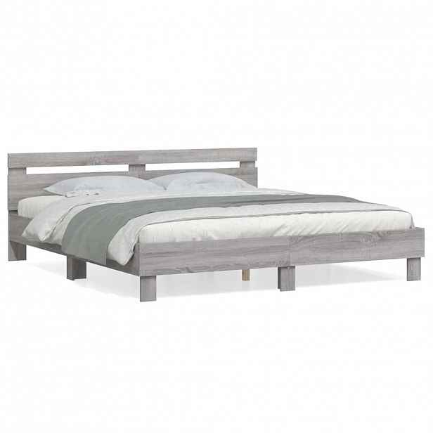 vidaXL Rám postele s čelem šedý sonoma 200 x 200 cm kompozitní dřevo