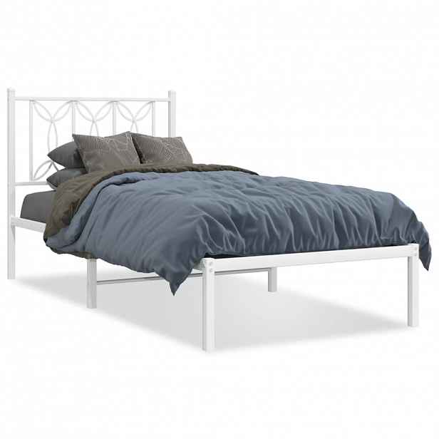 vidaXL Kovový rám postele s čelem bílý 80 x 200 cm