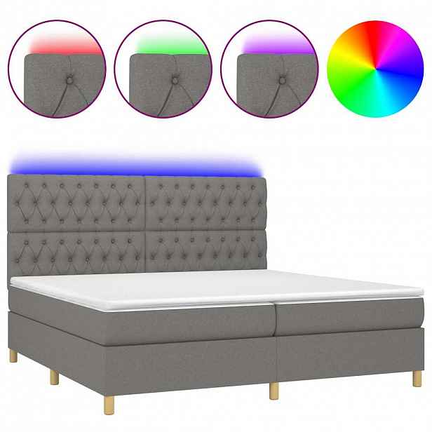 vidaXL Box spring postel s matrací a LED tmavě šedá 200x200 cm textil
