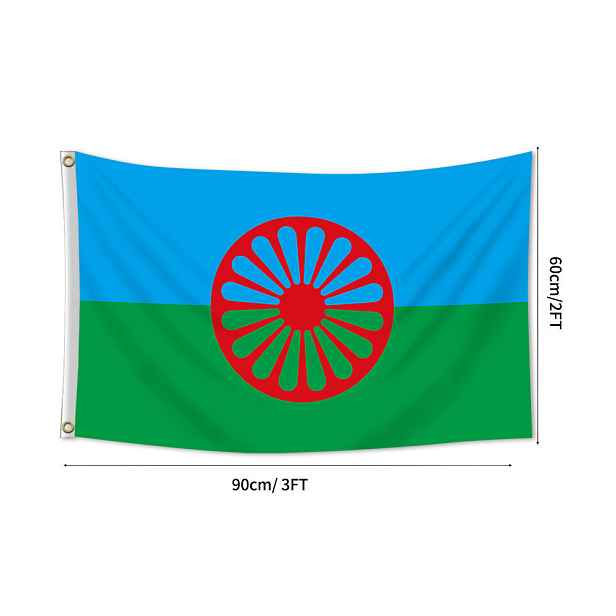 TEMU Cikánská vlajka, 2x3 stopy 3x5 stop, 2 očka, Cikáni , Roma, Prémiové vlajky, Pro interiér i exteriér, Živé barvy 90x150 cm 60x90 cm
