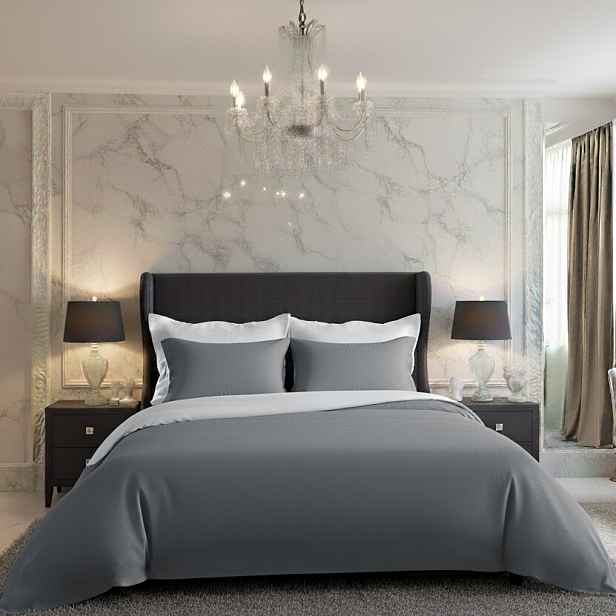 Kvalitex Saténové povlečení Luxury Collection bílá/tmavě šedá, 200 x 200 cm, 2 ks 70 x 90 cm