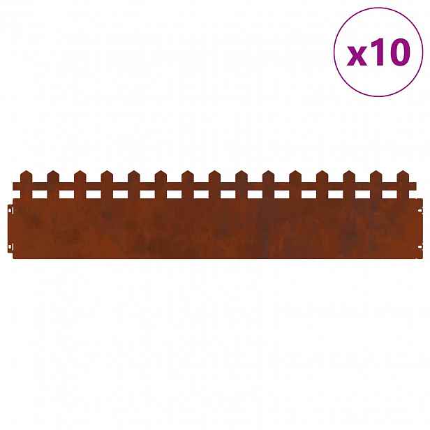 vidaXL Obrubníky trávníku 10 ks 103 x 0,05 x 22 cm Rezavá