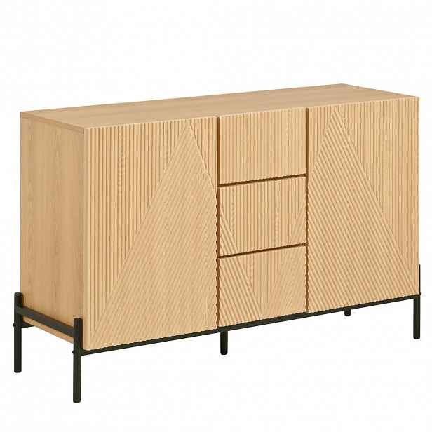 Modfu KOMODA z MDF 115,5x40x76 cm v přírodní barvě se 2 dvířky, zásuvkou a geometrickým dekorem