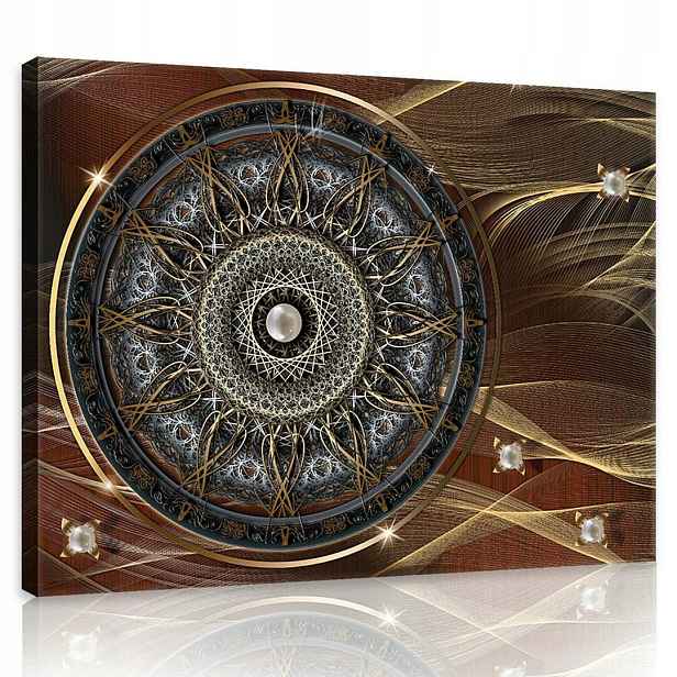 Obraz 80x60 Zlaté Klid Mandala geometrický do obývacího pokoje v boho stylu