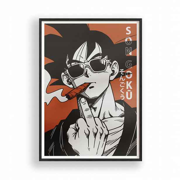Obraz Dragon Ball Son Goku Plakát Rámeček Dřevěný Černý 30x42 cm