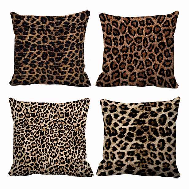 TEMU Sada 4 ks vintage povlaků na polštáře s klasickým leopardím vzorem, kreativní osobní pro zahradu, dvůr, obchodní , odpočinkovou zónu, kancelář,