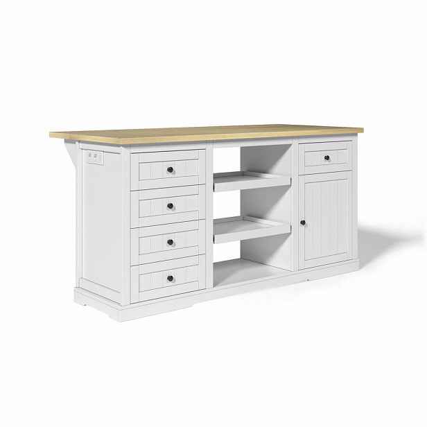 Urban Meuble KUCHYŇSKÝ OSTRŮVEK s pracovní deskou, zásuvkami a úložným prostorem - bílá/dub, 150 cm