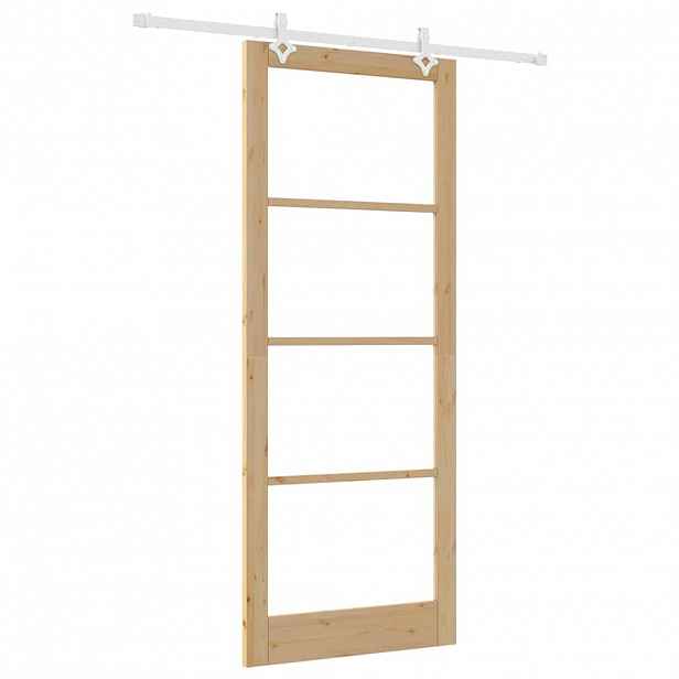 vidaXL Posuvné dveře 93 x 232 cm Masivní borové dřevo a sklo Přírodní