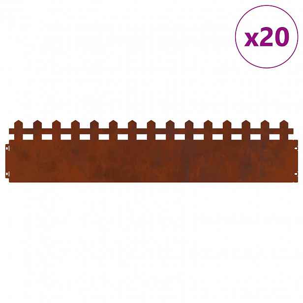vidaXL Obrubníky trávníku 20 ks 103 x 0,05 x 22 cm Rezavá