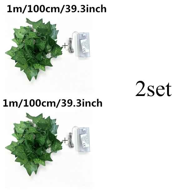 TEMU 2ks 1m 10LED Umělý břečťanový popínavý rostlin s LED řetězovými světly, Zelený listový věnec závěsné světlo, Vhodné pro zeď, párty, svatbu,