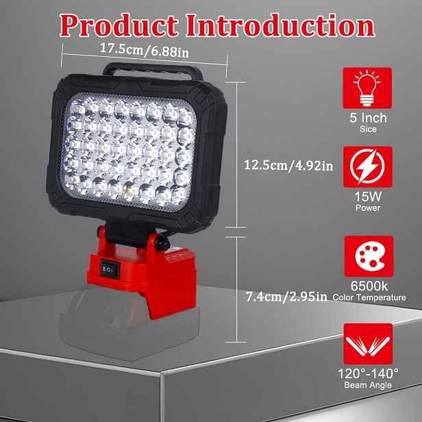 TEMU Bezdrátové LED pracovní světlo pro Milw lithium baterii, nouzové reflektorové svítilno pro kempování, univerzální dvojité USB výstupní , dvě