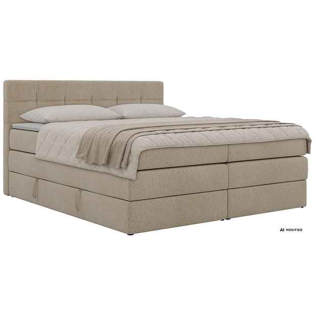 MKS POSTEL BOXSPRING SOLVEN KING 160/200 - Béžová Strukturovaná látka - Topper Visco - H3