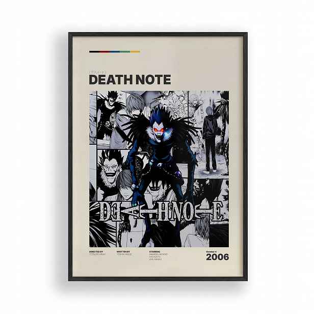 Obraz Death Note Ryuk Manga Anime Plakát Rámeček Dřevěný Černý 30x42 cm