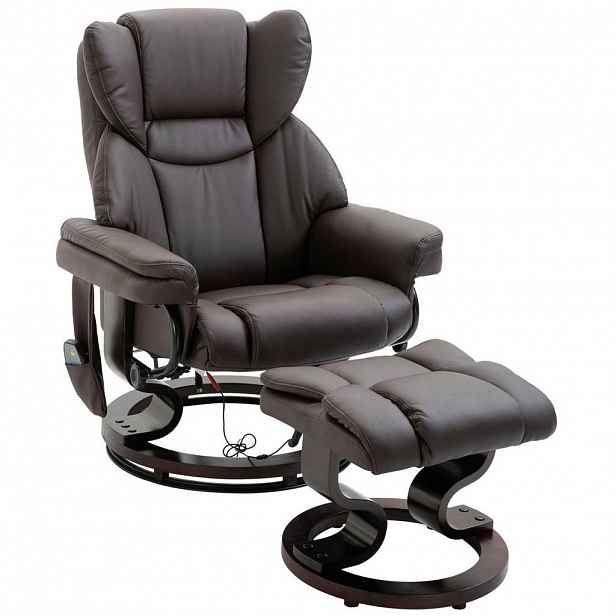 Redom MASÁŽNÍ relaxační křeslo 79/82/101 cm s taburetem, polohováním a otočením 360°, ocel, Hnědá