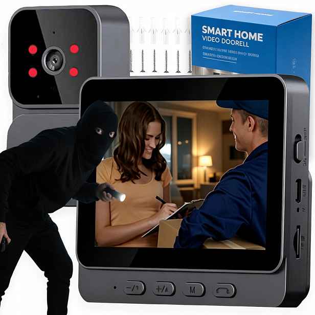 Bezdrátový Zvonek Videokamera Interkom Bluetooth Hd IP65 Černý Monitor