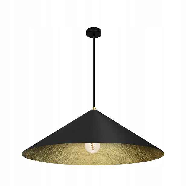 Závěsná lampa velká, černá, zlatý kužel Ø 70 cm nad stůl, ostrov Milagro