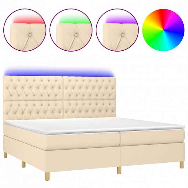 vidaXL Box spring postel s matrací a LED krémová 200x200 cm textil