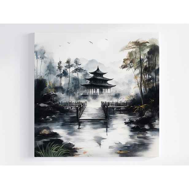 Obraz Na Plátně Canvas Japonsko Asie Chrám Pagoda Zahrada Mlha 50x50