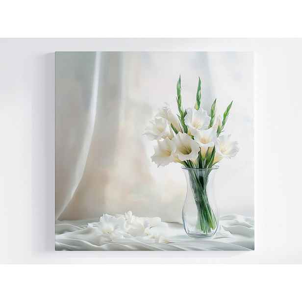 Obraz Na Plátně Canvas Květiny Bílé Gladiole Mečíky Váza Natura 50x50