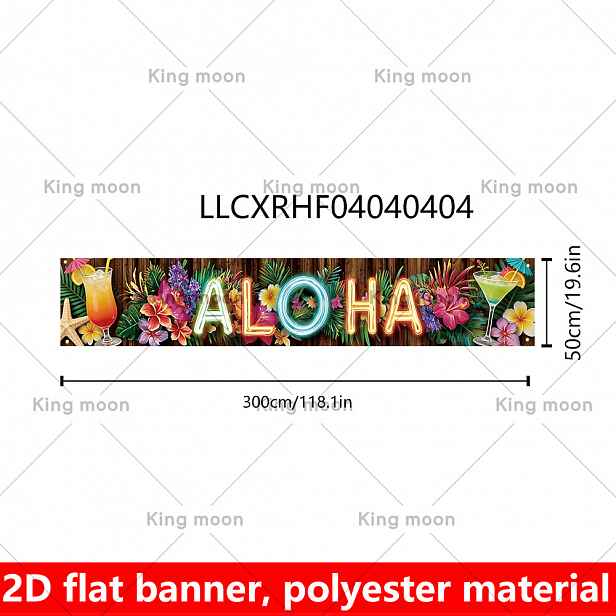TEMU 2D Plochá, 1ks Havajská Tiki Vlajka - Neonová Aloha Tropická Párty Dekorace s Potiskem Palmy a Ibišku, Nadměrně Velká Venkovní/Luau Plotová