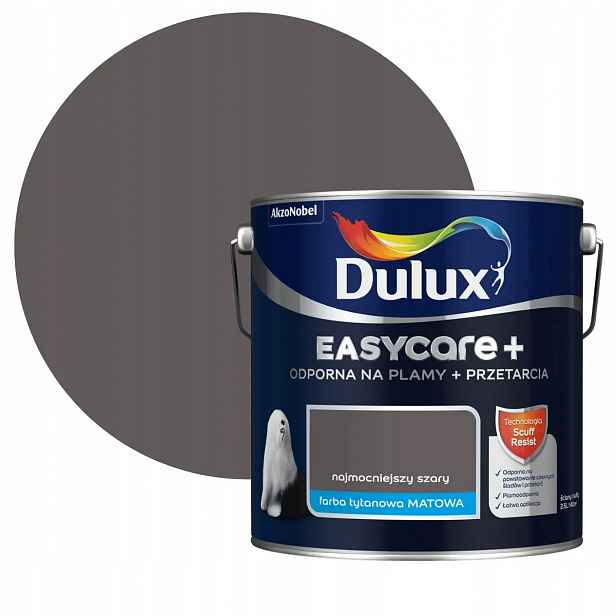 Dulux EasyCare Plus Barva Odolná Proti Drhnutí Nejsilnější šedý 2,5L