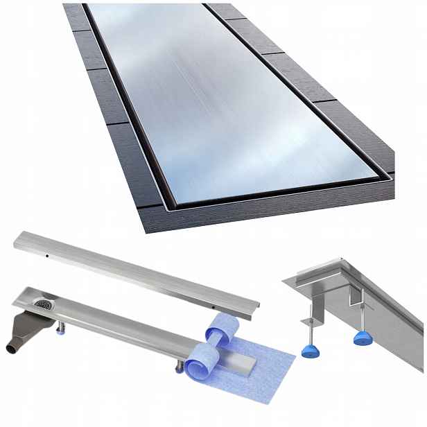 Lineární odtok 120 cm nízký boční ocelový kompletní set Waterway