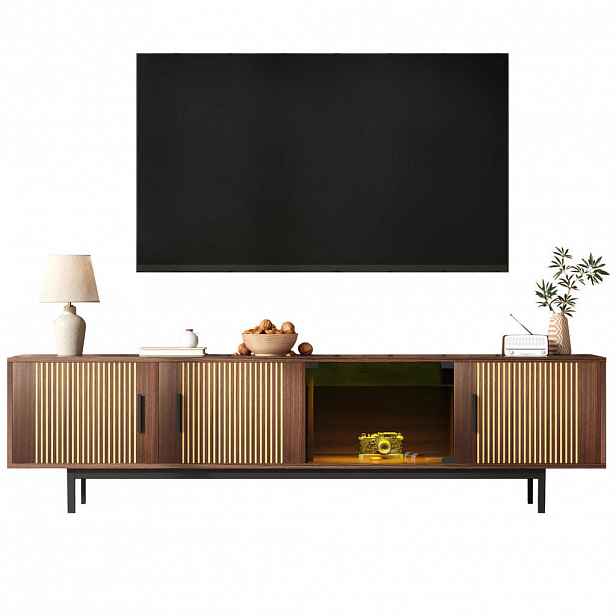 Modfu TV stolek z MDF a dřevotřísky 200x53x35 cm černý/ořechově hnědý s LED osvětlením