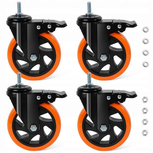Sada 4 transportních nábytkových koleček 125 mm 700 kg M10 s brzdou, otočná
