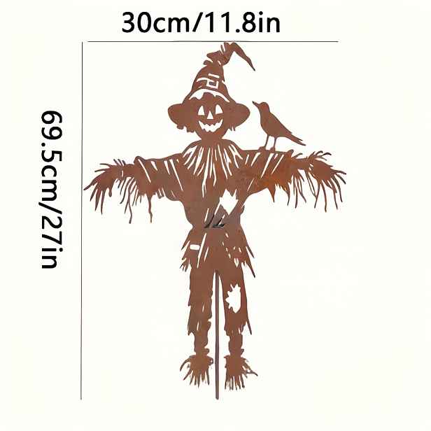 TEMU Vintage Železný Strašák na Zahradní Kůl s Ptáčkem - Rustikálná Halloweenská Dekorace do Vrchu, Samostatně Stojící Venkovního Podzimu Umělecké