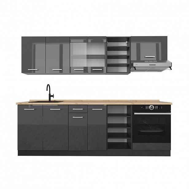 Vicco KUCHYŇSKÝ KOUT R-Line Antracit vysoký lesk/antracit 240 cm bez pracovní desky