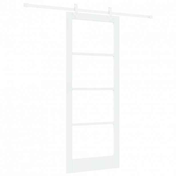 vidaXL Posuvné dveře 83 x 211 cm Masivní borové dřevo a sklo Bílá
