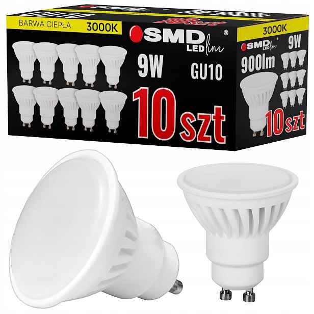 10X Led žárovka GU10 Keramická 9W 900lm 3000K teplá Ne bliká Premium