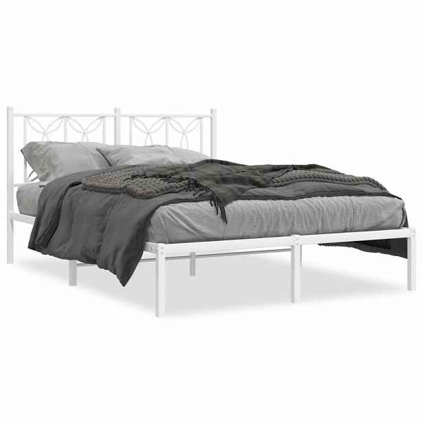 vidaXL Kovový rám postele s čelem bílý 140 x 190 cm